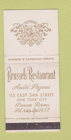 Matchbook Cover - Brussels Restaurant New York City WEAR 30 Strike