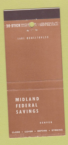 Matchbook Cover - Midland Federal Savings Denver Colorado 30 Stick