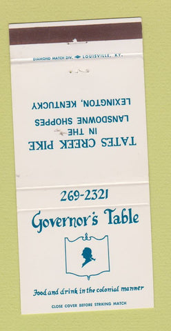 Matchbook Cover - Governor's Table Lexington KY 30 Strike