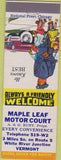 Matchbook Cover - Maple Leaf Motor Court White River Junction VT