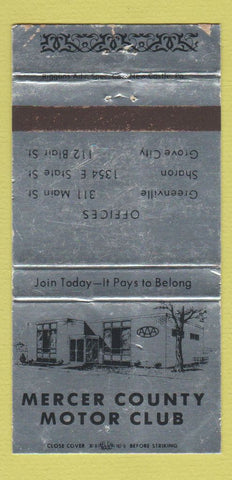 Matchbook Cover - Mercer Country Motor Club PA WEAR 30 Strike