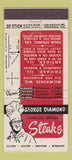 Matchbook Cover - George Diamond Steaks Milwaukee Chicago  30 Stick