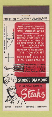 Matchbook Cover - George Diamond Steaks Milwaukee Chicago  30 Stick