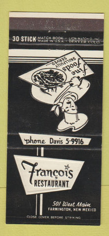 Matchbook Cover - Francois Restaurant Farmington NM 30 Stick