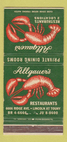 Matchbook Cover - Allgauer's Restaurant Chicago IL WEAR 30 Strike