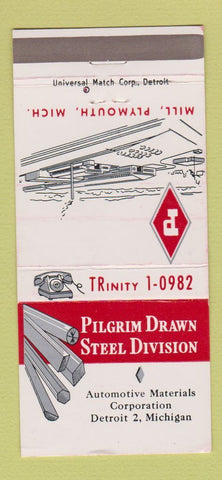 Matchbook Cover - Pilgrim Drawn Steel Detroit MI Plymouth 30 Strike