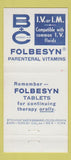 Matchbook Cover - Lederle Folbesyn Vitamins 21 Strike Feature