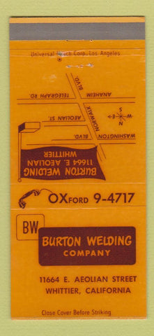 Matchbook Cover - Burton Welding Whittier CA 30 Strike