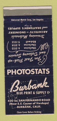 Matchbook Cover - Burbank Blue Print and Supply Burbank CA 30 Strike