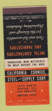 Matchbook Cover California Cornice Steel Supply Los Angeles CA 21 Strike Feature
