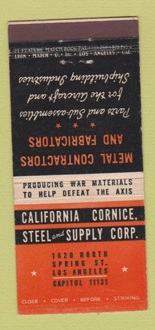 Matchbook Cover California Cornice Steel Supply Los Angeles CA 21 Strike Feature