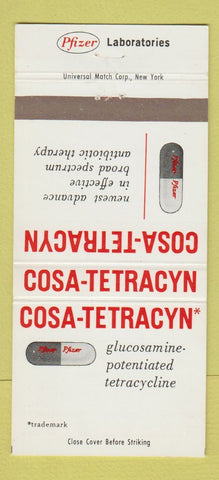 Matchbook Cover - Cosa Tetracyn Drugs Glucosamine Pfizer 30 Strike