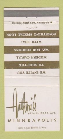 Matchbook Cover - Anthonie's Minneapolis MN clothes 30 Strike