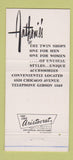 Matchbook Cover - Anthonie's Minneapolis MN clothes 30 Strike
