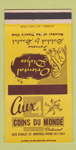 Matchbook Cover - Aux 4 Coins du Monde Montreal QC Oriental 30 Strike