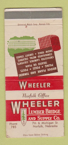Matchbook Cover - Wheeler Lumber Bridge Supply Norfolk NE WORN 30 Strike