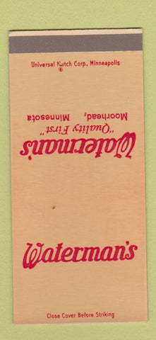Matchbook Cover - Waterman's Moorhead MN SAMPLE 30 Strike