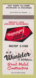 Matchbook Cover AE Winkler Sheet Metal Contractors Milwaukee WI SAMPLE 30 Strike