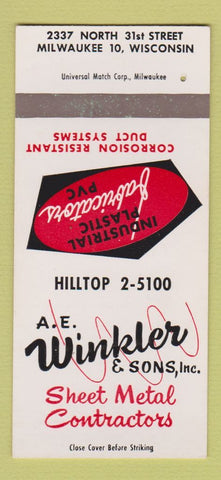 Matchbook Cover AE Winkler Sheet Metal Contractors Milwaukee WI SAMPLE 30 Strike