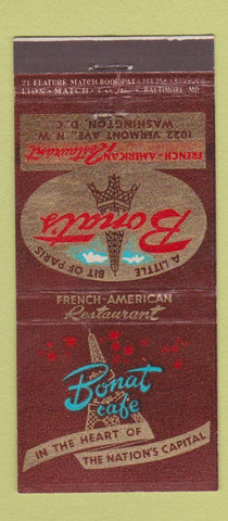 Matchbook Cover - Bonat Cafe Washington DC 21 Strike Feature