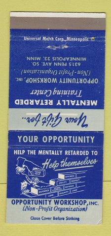 Matchbook Cover - Mentally Retarded Training Center Minneapolis MN 30 Strike