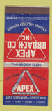 Matchbook Cover - Apex Broach Detroit MI 30 Stick