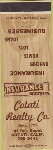 Matchbook Cover - Cotati Realty Co CA