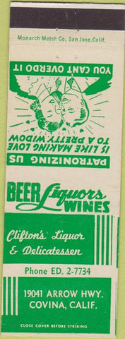 Matchbook Cover - Clifton's Liquor Deli Covina CA