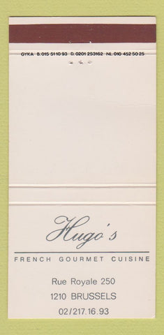 Matchbook Cover - Hugo's French Restaurant Brussels Belgium 30 Strike