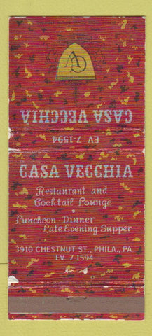 Matchbook Cover - Casa Vecchia Philadelphia PA 30 Strike