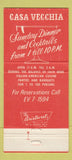 Matchbook Cover - Casa Vecchia Philadelphia PA 30 Strike