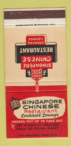 Matchbook Cover - Singapore Chinese Restaurant Orlando FL 30 Strike