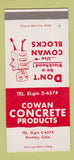 Matchbook Cover - Cowan Concrete Products Greeley Colorado SAMPLE 30 Strike