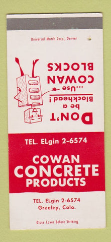 Matchbook Cover - Cowan Concrete Products Greeley Colorado SAMPLE 30 Strike