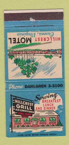 Matchbook Cover - Hillcrest Grill Motel Owens VA 30 Strike