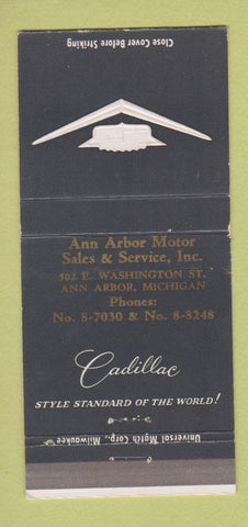 Matchbook Cover - Ann Arbor MI Cadillac 30 Strike