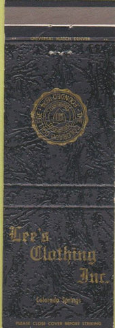 Matchbook Cover - Lee's Clothing Inc Colorado Springs CO college