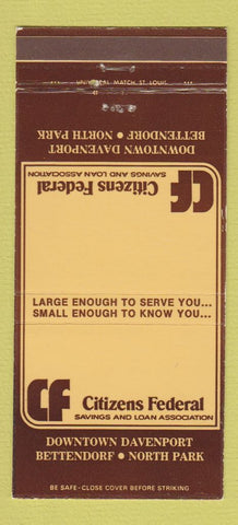 Matchbook Cover - Citizens Federal Savings Bettendorf IA 30 Strike