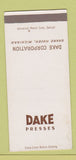 Matchbook Cover - Dake Presses Grand Haven MI SAMPLE 30 Strike