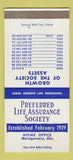 Matchbook Cover - Preffered Life Insurance Montgomery AL SAMPLE 30 Strike