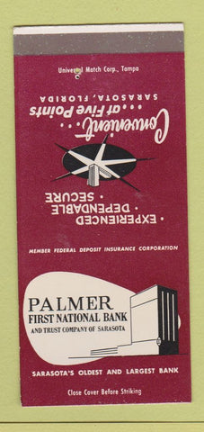 Matchbook Cover - Palmer First National Bank Sarasota FL SAMPLE 30 Strike