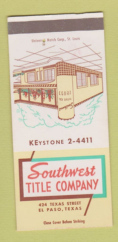Matchbook Cover - Southwest Title Company El Paso TX SAMPLE 30 Strike