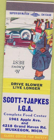 Matchbook Cover - Scott Tjapkes IGA grocery Muskegon MI