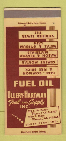 Matchbook Cover - Ullery Hartman Fuel Supply South Bend IN SAMPLE 30 Strike