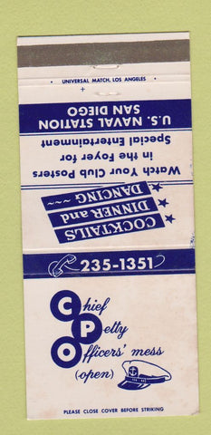 Matchbook Cover Chief Petty Officers' Mess San Diego CA Naval Station 30 Strike