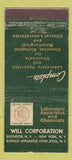 Matchbook Cover Will Corp Lab Apparatus Chemical New York City 21 Strike Feature