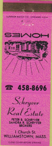 Matchbook Cover - Schryver Real Estate Williamstown MA pink