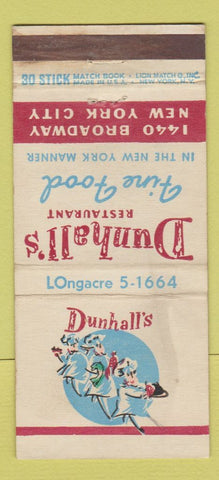 Matchbook Cover - Dunhall's Restaurant New York City 30 Stick