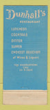 Matchbook Cover - Dunhall's Restaurant New York City 30 Stick