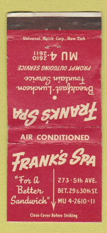 Matchbook Cover - Frank's Spa New York City WORN 30 Strike